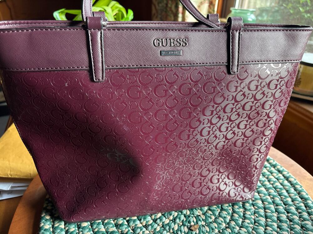 Deep Plum Guess Logo Embossed Shoulder Bag NWOT